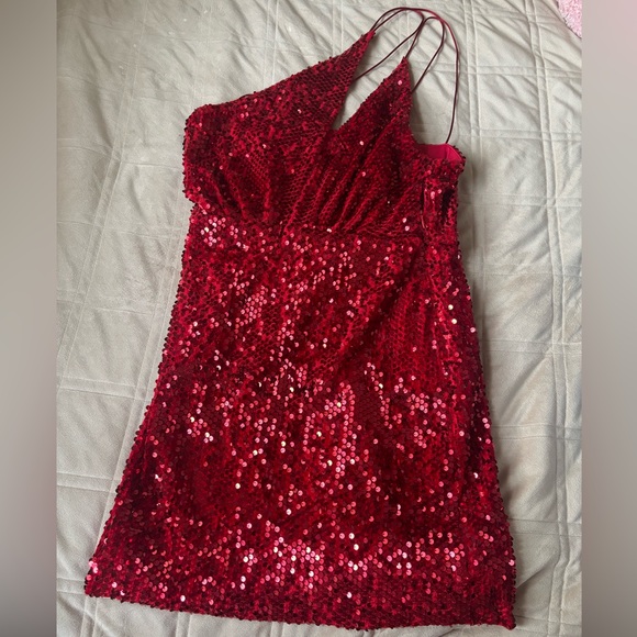 Zara Sparkling Red Asymmetrical Dress - Picture 3 of 5